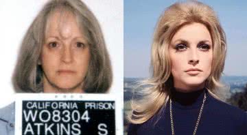 Susan, em sua mugshot no ano de 2001 (à esq.) e a atriz Sharon Tate em ensaio fotográfico (à dir.) - Divulgação