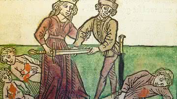 Antiga ilustração medieval com cena de assassinato - Foto por kladcat pelo Wikimedia Commons