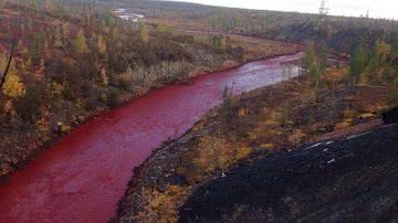 Foto do blood river, em Norilsk - Divulgação/Twitter/@Reevellp