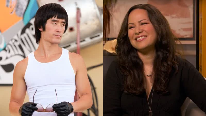 O Bruce Lee de 'Era uma Vez em Hollywood...' (à esqu.) e Shannon Lee (à dir.) - Divulgação e Reprodução/Vídeo