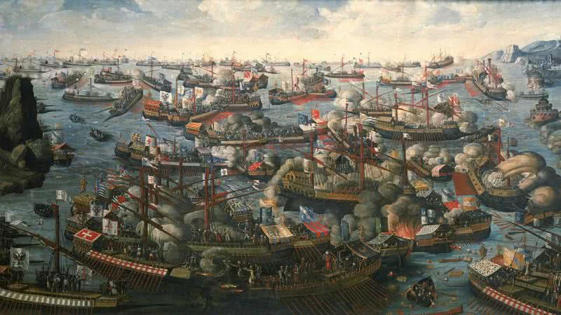 A Batalha de Lepanto (1571), importante conflito entre os turcos e a Ordem de Malta - Wikimedia Commons