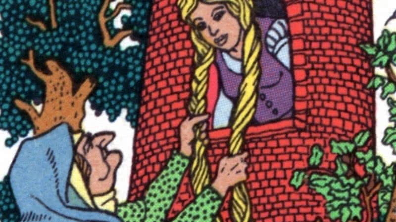 Ilustração de Rapunzel da bruxa em um selo da Alemanha Oriental de 1978 - Wikimedia Commons