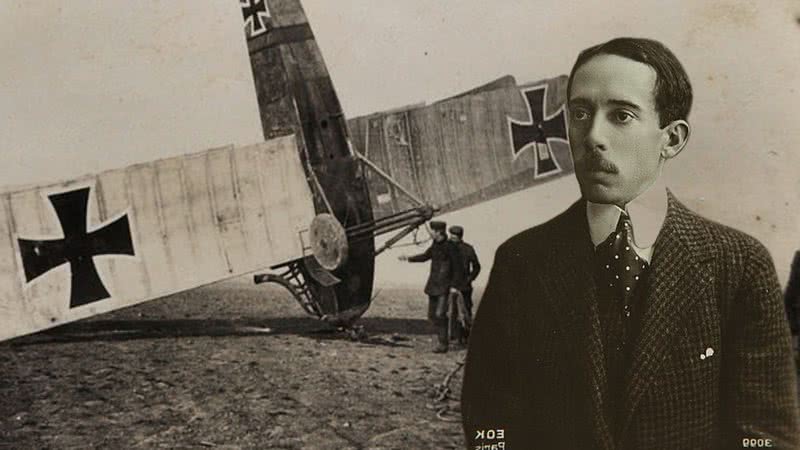 Avião alemão da Primeira Guerra Mundial e o inventor Alberto Santos Dumont - Foto de Europeana pelo Wikimedia Commons / Domínio Público via Wikimedia Commons