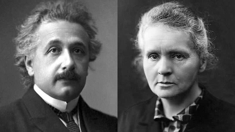 Albert Einstein (à esquerda) enviou carta em 1911 à Marie Curie (à direita) - Fotos por autor desconhecido e Henrie Manuel pelo Wikimedia Commons