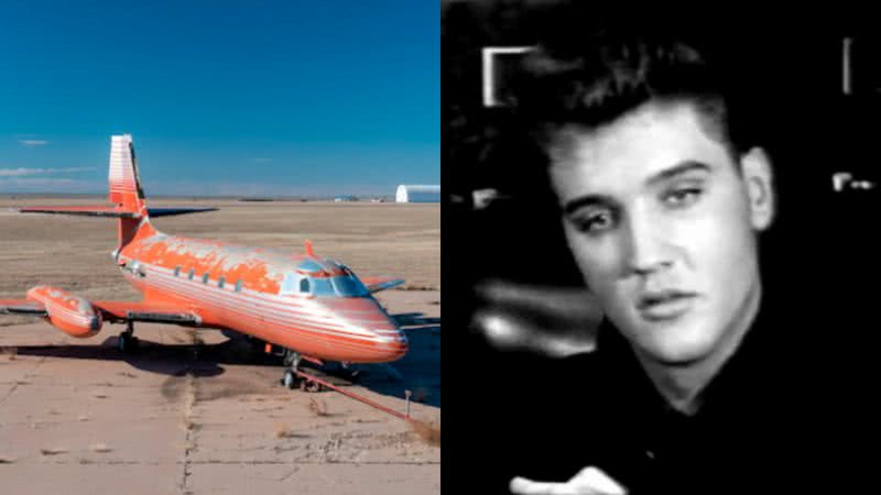 Registro do jato (à esqu.) e registro de Elvis (à dir.) - Mecum Auctions e Reprodução/Vídeo