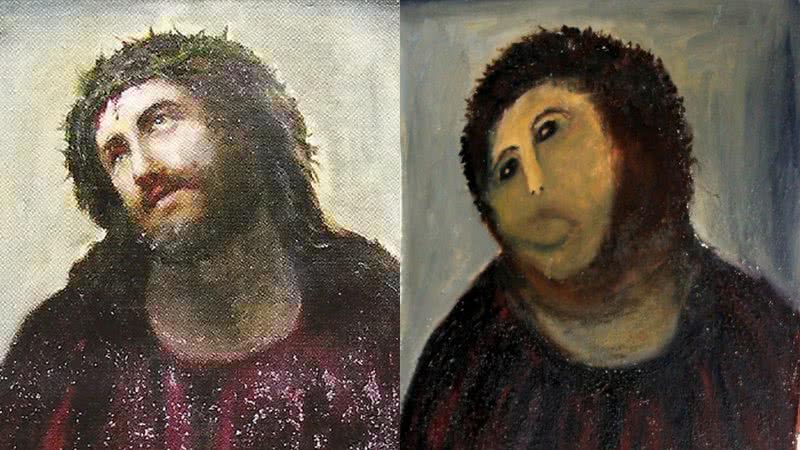 Pintura Ecce Homo de Elías García Martínez, ao lado da restauração mal sucedida - Creative Commons