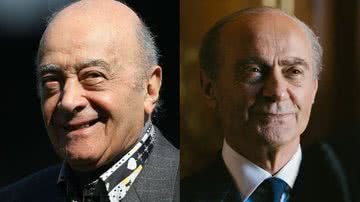 Mohamed Al-Fayed na vida real e em The Crown - Getty Images e Divulgação/ Netflix