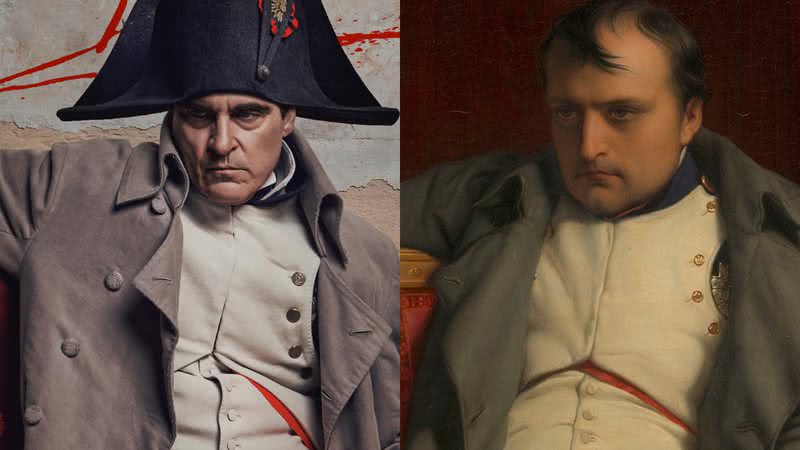 Napoleão no filme de Ridley Scott e em retrato - Divulgação e Domínio Público