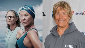 Imagem do filme 'Nyad' e a verdadeira nadadora Diana Nyad - Divulgação/Netflix / Getty Images