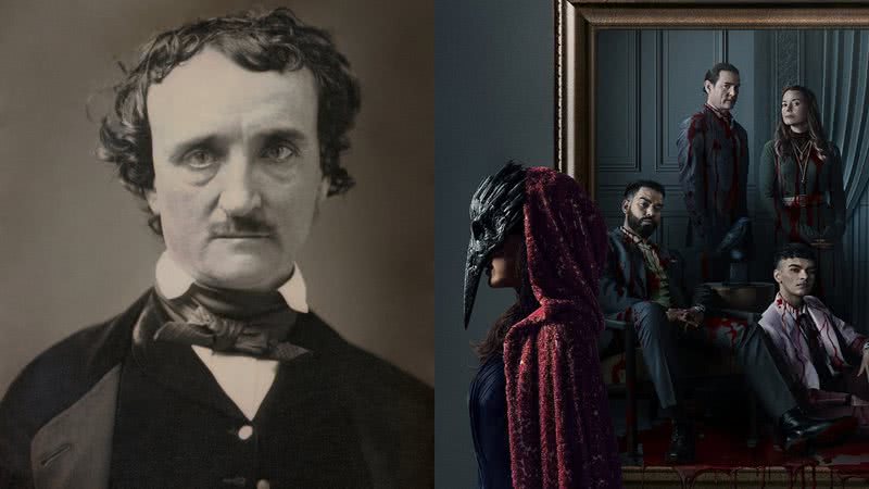 Edgar Allan Poe (à esqu.) e imagem promocional de A Queda da Casa de Usher - Domínio Público e Divulgação/Netflix