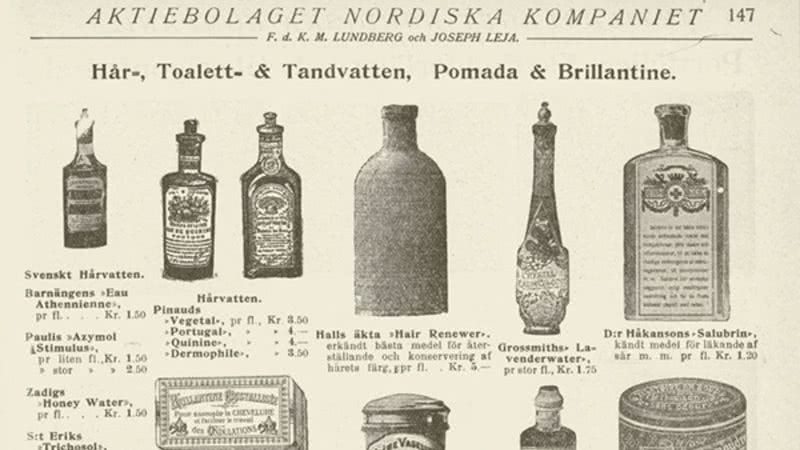 Anúncio sueco de produtos para cabelo dos anos 1905 e 1906 - Domínio Público/ Creative Commons/ Wikimedia Commons