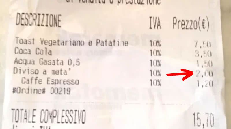 Foto do recibo entregue pelo restaurante ao cliente frustrado - Divulgação/ TripAdvisor