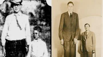 Robert Wadlow aos dez anos e na juventude, ao lado do pai - Domínio Público via Wikimedia Commons