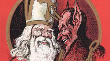 Representação do São Nicolau ao lado de Krampus - Domínio Público/ Creative Commons/ Wikimedia Commons