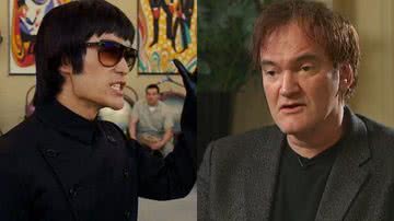 O Bruce Lee de 'Era uma Vez em Hollywood...' (à esqu.) e Tarantino (à dir.) - Reprodução/Vídeo/Youtube