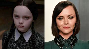 Christina Ricci como Wandinha em "A Família Addams" (1991) e em evento atual - Divulgação/Paramount Pictures e Getty Images