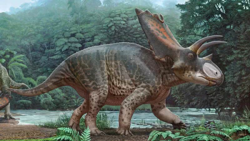 Ilustração de nova espécie de dinossauro com chifres descoberta nos EUA - Divulgação/Harrisburg University