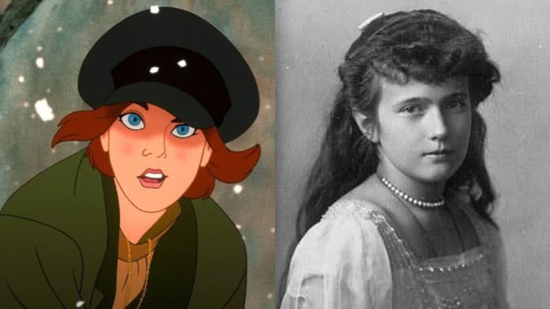 Cena da animação 'Anastasia' e a verdadeira Anastásia Nikolaevna - Reprodução/20th Century Fox/Disney+ / Domínio Público via Wikimedia Commons