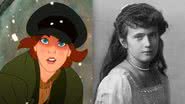 Cena da animação 'Anastasia' e a verdadeira Anastásia Nikolaevna - Reprodução/20th Century Fox/Disney+ / Domínio Público via Wikimedia Commons