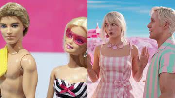 Montagem mostrando bonecos Ken e Barbie, e trecho do filme Barbie (2023) - Divulgação/ CC BY-NC-SA Bilde/ Mark Lennihan e Reprodução/Vídeo