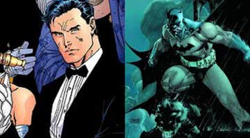 Bruce Wayne sem disfarce ao lado dele vestido de Batman - Wikimedia Commons