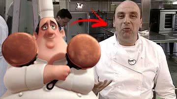 Montagem do personagem do filme 'Ratatouille' com Bernard Loiseau - Divulgação/Pixar - Reprodução/Youtube/DIGITAL FOOD NETWORK