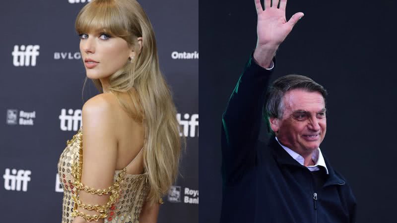 À esquerda, a cantora Taylor Swift, e à direita, a o presidente Jair Bolsonaro - Getty Images