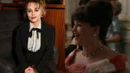 Imagem da atriz Helena Bonham Carter à esquerda e à direita a atriz caracterizada de princesa Margareth em 'The Crown' - Getty Images e Reprodução / Vídeo