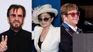 Á esquerda imagem de Ringo Starr, ao centro Yoko Ono e à direita Elton John - Getty Images