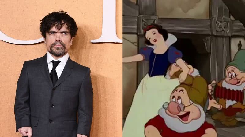 Ator Peter Dinklage e cena do desenho ‘Branca de Neve E Os Sete Anões’ (1937) - Getty Images / Divulgação/Disney