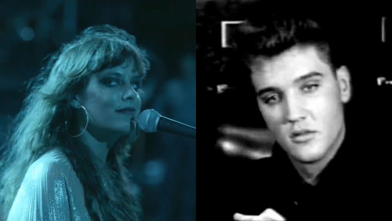 Riley Keugh como Daisy Jones e o avô, Elvis Presley - Divulgação / Amazon Prime Video e Vídeo