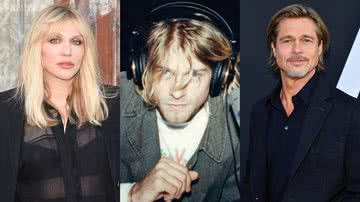 Courtney Love, Kurt Cobain e Brad Pitt, respectivamente - Getty Images / Wikimedia Commons/Julie Kramer