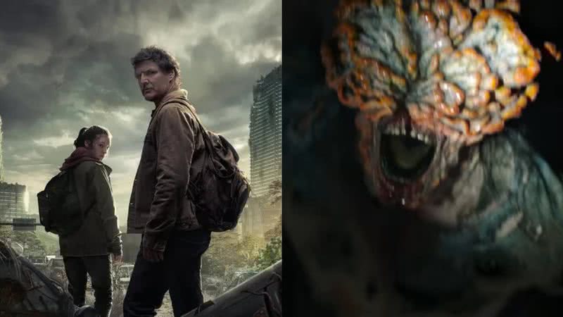 Pedro e Pascal e Bella Ramsey como os protagonistas de "The Last of Us" ao lado de um dos 'infectados' da série - Reprodução / HBO