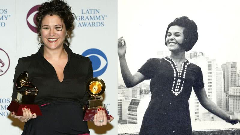 Maria Rita em premiação (2004) e Elis Regina (1965) - Getty Images (esquerda) e Wikimedia Commons (direita)