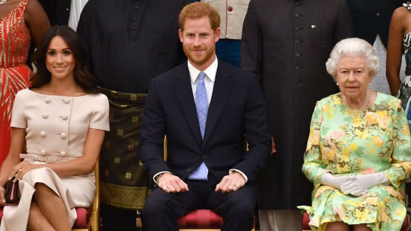 Meghan Markle, Harry e a rainha Elizabeth II - Getty Images