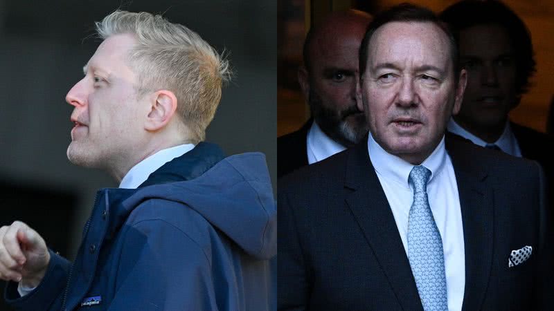 Anthony Rapp e Kevin Spacey nos arredores do tribunal onde ocorre o julgamento - Getty Images