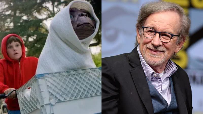 Cena de 'E.T. O Extraterrestre' e o cineasta Steven Spielberg - Reprodução/Universal Pictures / Foto por Gage Skidmore pelo Wikimedia Commons