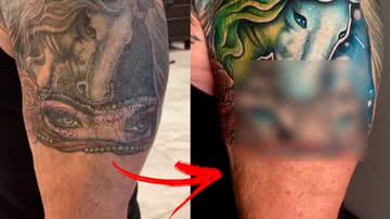 Antes e depois de tatuagem feita por Stallone - Divulgação / Redes sociais