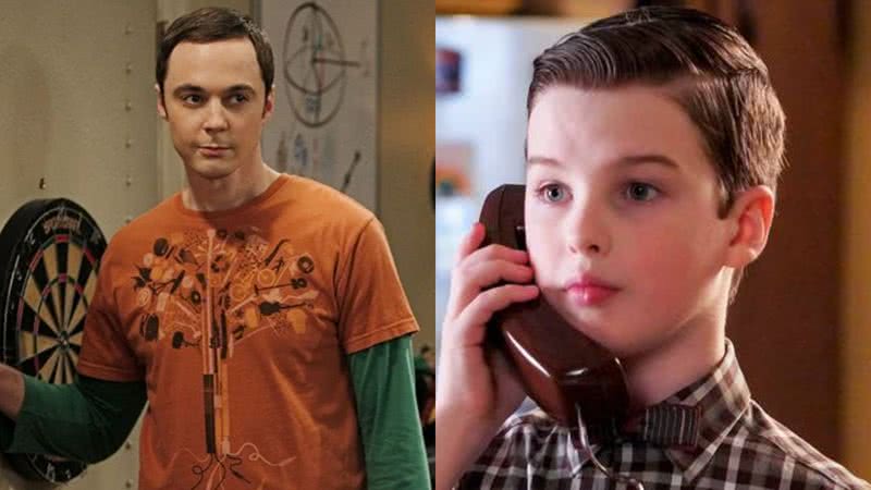 Sheldon Cooper em 'The Big Bang Theory', por Jim Parsons, e em 'Young Sheldon', por Iain Armitage - Reprodução/CBS/Warner Bros. Television Distribution