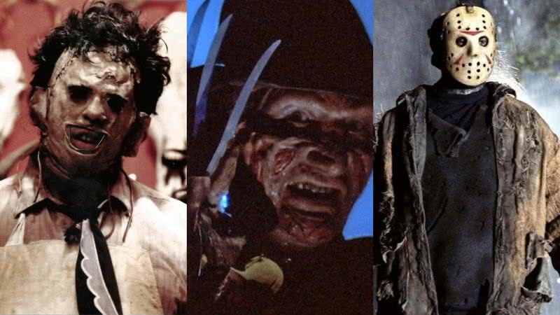 Leatherface, Freddy Krueger e Jason Voorhees, personagens de filmes de terror clássicos com itens em leilão - Reprodução/Bryanston Pictures / Reprodução/New Line Cinema / Reprodução/Paramount Pictures