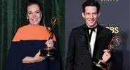 Olivia Colman e Josh O’Connor segurando seus prêmios, no Emmy 2021 - Getty Images