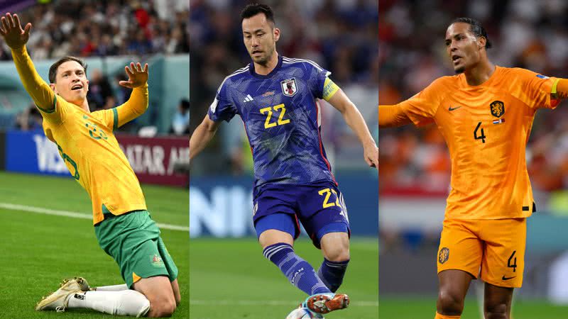 Jogadores utilizando uniformes da Austrália, Japão e Holanda, respectivamente - Getty Images