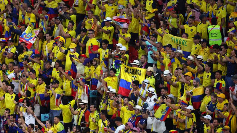 Torcedores do Equador em partida de abertura da Copa do Mundo do Qatar, entre Equador e Qatar - Getty Images