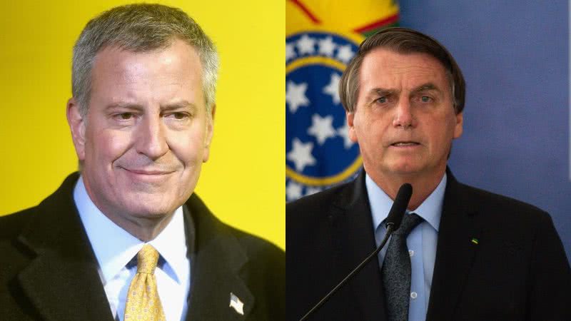 Montagem com fotografia de Bill de Blasio e Bolsonaro - Getty Images