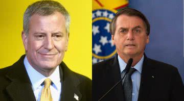 Montagem com fotografia de Bill de Blasio e Bolsonaro - Getty Images