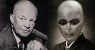 Dwight D. Eisenhower em montagem ao lado de foto ilustrativa de um alien de terno - Divulgação/Pixabay