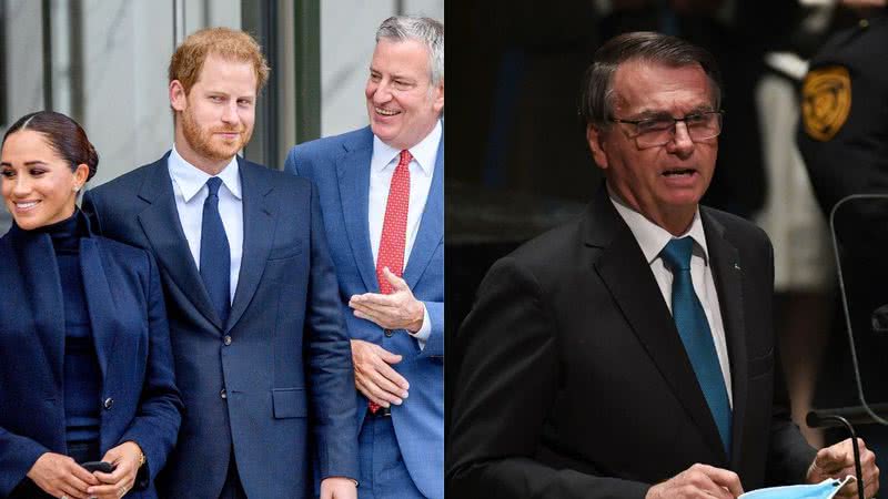 Montagem com fotografia de Harry, Meghan, de Blasio  e Jair Bolsonaro - Getty Images