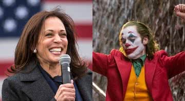 Montagem com fotografia de Kamala Harris e do personagem Coringa, no filme de 2019 - Getty Images/ Divulgação/DC Films