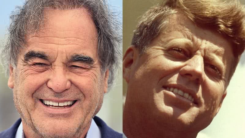 Montagem com fotografia de Oliver Stone e John Kennedy - Getty Images