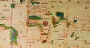 Planisfério de Cantino (1502) mostrando meridiano de Tordesilhas - Domínio Público/Académie de Créteil